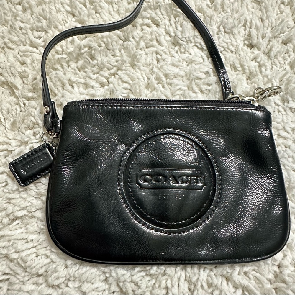 Coach Black Leather Wristlet small size